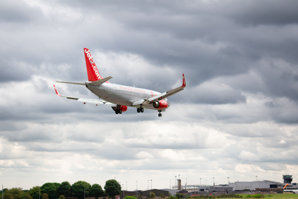 Jet 2 Boeing 737 landing at Leeds Bradford Airport