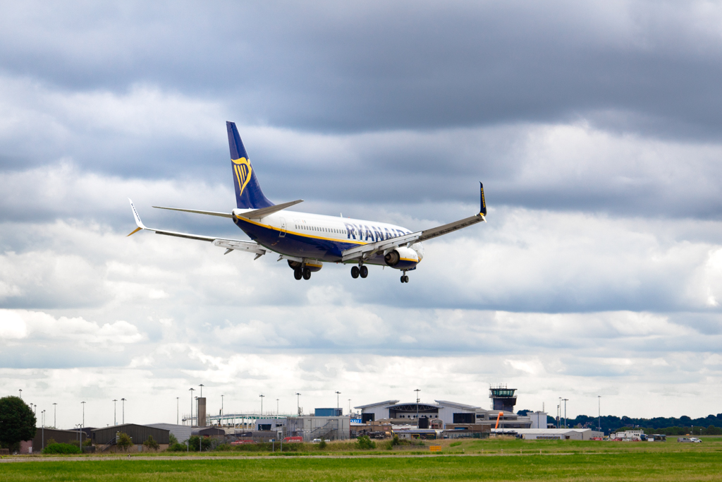 Ryanair Boeing 737 landing at Leeds Bradford Airport